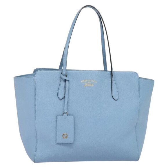 GUCCI Tote Bag Leather Blue Gold 354397 Auth MY051V - Picture 1 of 15